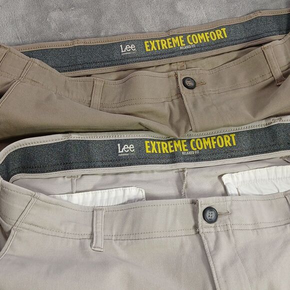Lee Extreme Comfort Pants Lot (2) Mens 42x30 Relaxed Fit Chino Work Casual Khaki - Picture 1 of 10